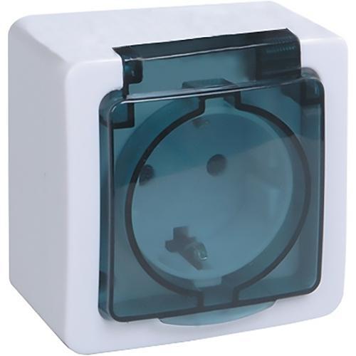 IEK  Гермес Plus  Розетка 1-местная с заземляющими контактами открытая установка IP54 (цвет крышки: дымчатый) РСб20-3-ГПБд ERMP12-K03-16-54-EC