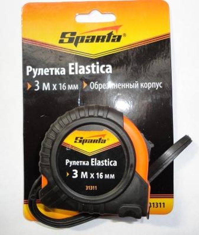 Рулетка SPARTA 3 м/16 мм, обрезиненный корпус Elastica// 31311