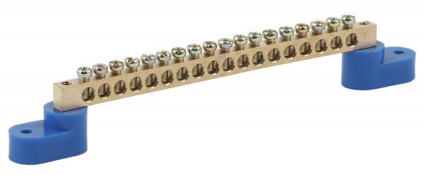 Шина нулевая 8х12мм (18/2) на двух угловых изоляторах NO-222-72  ШНИ-8х12-18-У2-Синий ЭРА