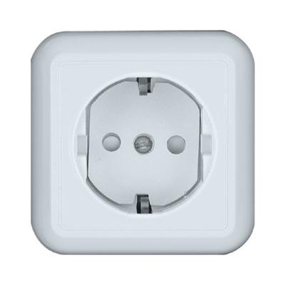 Schneider Electric  Прима  Белый  Розетка с заземляющими контактами, с изолированными пластинами (250В, 16А, защитные шторки) (индивидуальная упаковка) IP20 открытая установка RA16-003-1I-BI