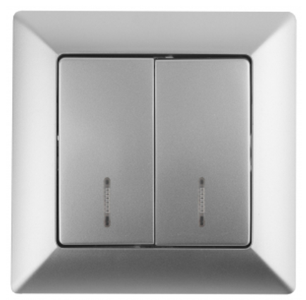 ЭРА Intro Solo  Алюминий  Выключатель 2-местный с подсветкой 10А-250В, скрытая установка  4-105-03