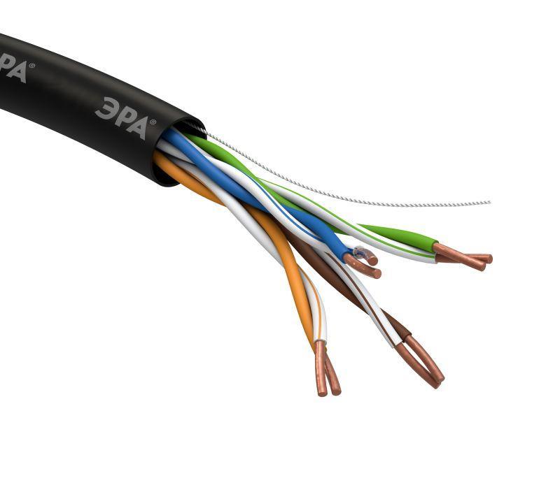 Кабель витая пара U/UTP кат.5e 4х2х24AWG solid CU PE OUTDOOR черн. 305м (м) Эра Б0044431