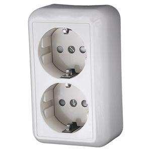 Schneider Electric  Прима  Белый  Розетка 2-местная с заземляющими контактами со шторками 16А, 250В,  замена на RA16-757-B IP20 открытая установка RA16-214-B