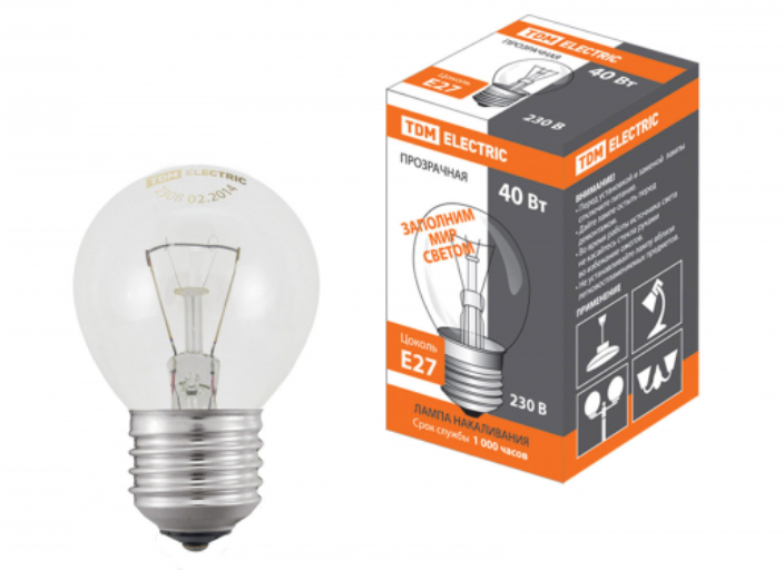 Стандартная лампа накаливания TDM  P45  40Вт  230В  Е27