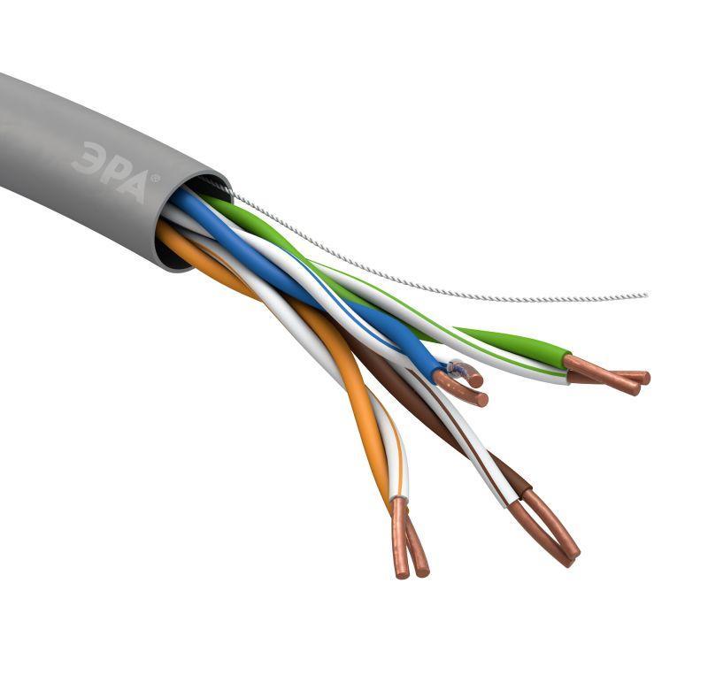 Кабель витая пара U/UTP кат.5e 4х2х24AWG solid CU PVC сер. 305м (м) Эра Б0044429