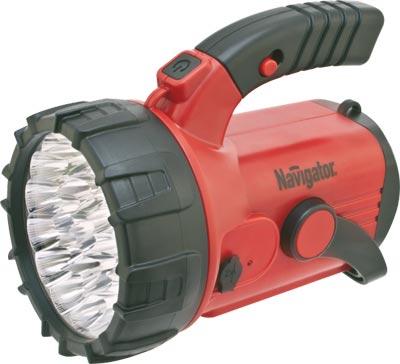 Фонарь светодиодный Navigator NPT-SP06-ACCU 94 960 прожектор/кемпинговый 4 режима 23+18LED, аккумулятор 4V2Ah, ЗУ 220V/12V, черный/красный пластик, IP54