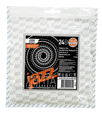 Лента светодиодная Jazzway IP20  24V  6Вт/м 3000К PLS PRO 2835/ 60-24V  3000K IP20 -5м